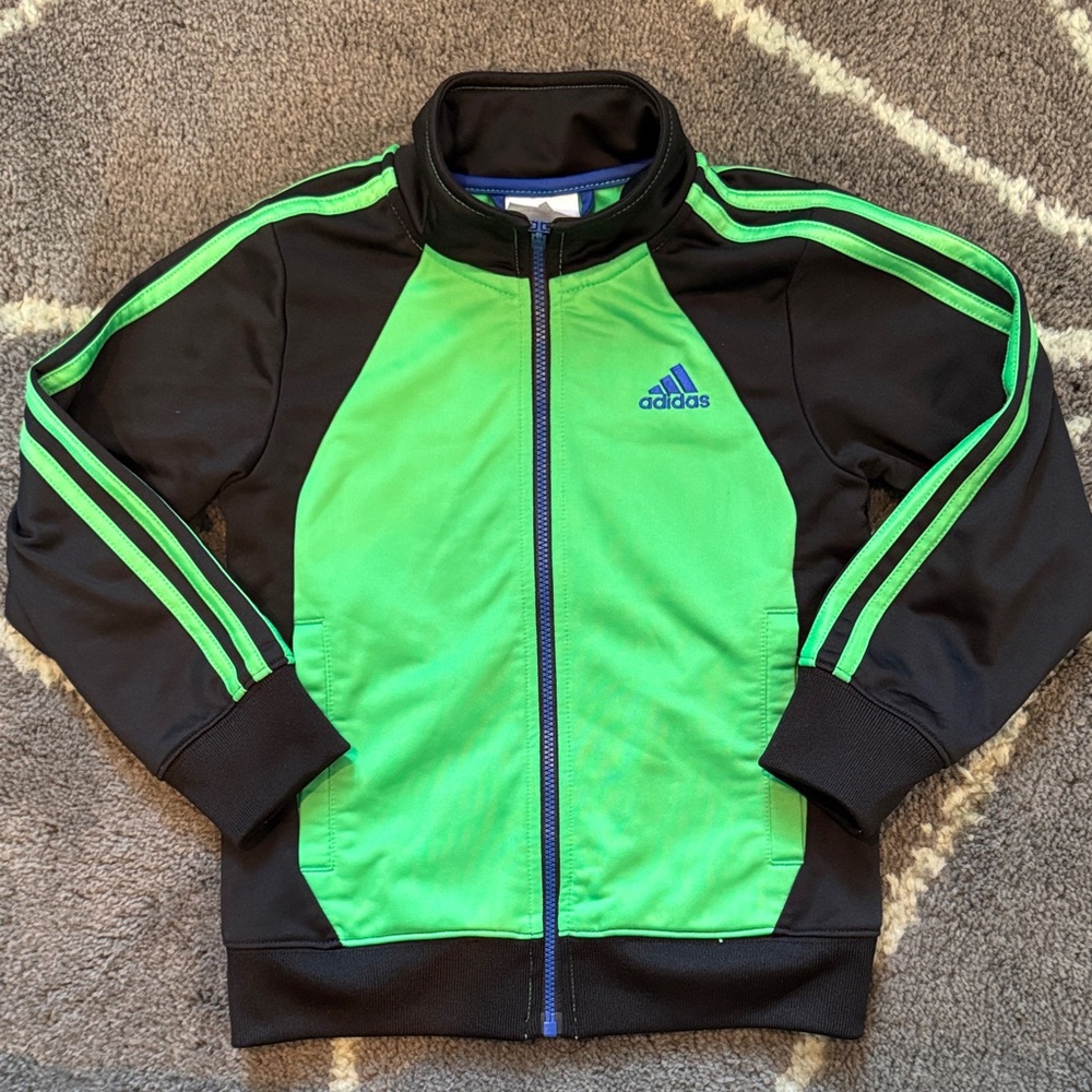 Adidas Track Jacket Neon Green Black Kids Size 4